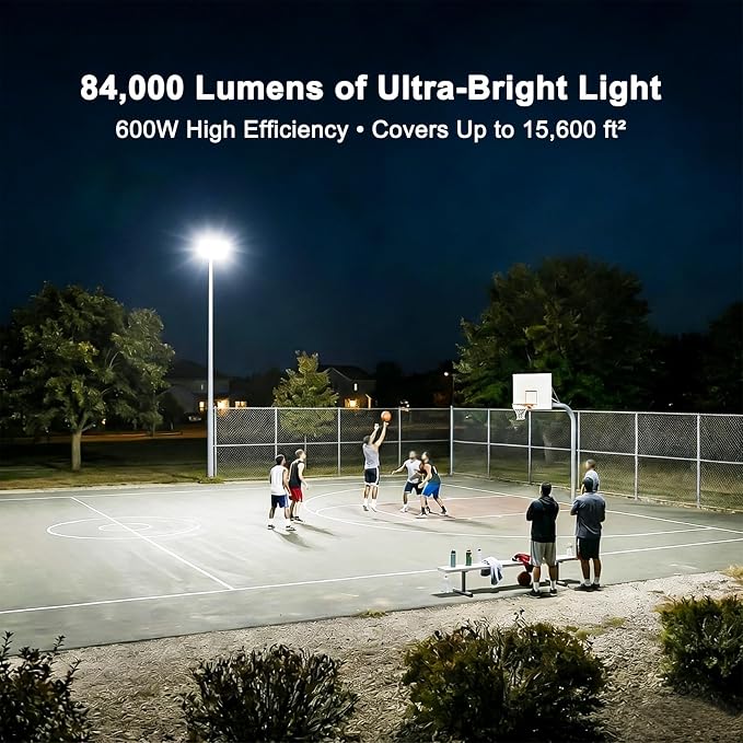 Kekeou 600W LED Stadium Lights, 300W 2-Pack 84000LM 6500K Arena Flood Light | IP67 Waterproof & Rugged, Flicker-free, 10KV surge. 180° Adjustable, 120° Wide Beam Angle for Basketball Courts/Parking