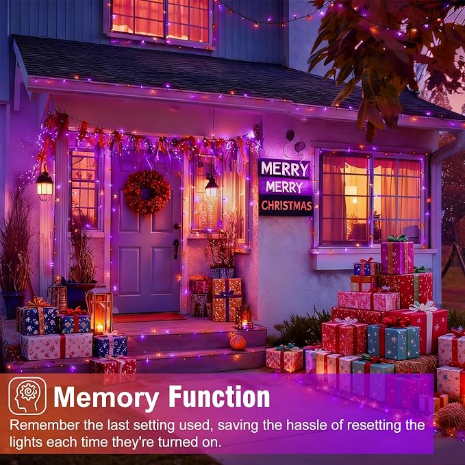 Orange and Purple Halloween Lights, 66FT 200 LED Outdoor String Lights | Waterproof 8 Modes Plug in Connectable Halloween Decorations for Outside Indoor Home Garden Patio Party Holiday