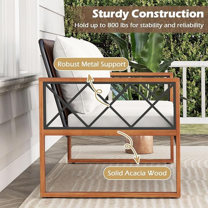 Tangkula 2 Pieces Outdoor Acacia Wood Loveseat and Table Set, Heavy Duty Patio Conversation Set for Porch, Deck and Backyard
