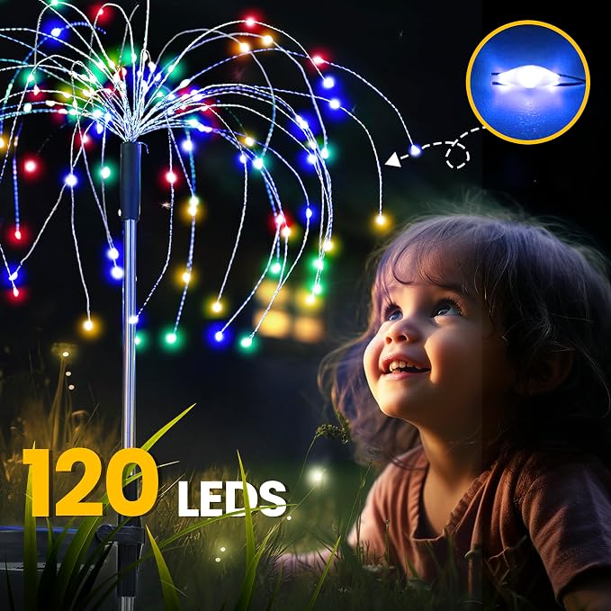GIGALUMI 6 Pack Solar Firework Lights Outdoor, Garden Decor, Multicolored | 120 LEDs, Fairy Design, Waterproof, Garden Decor, Solar Powered for Yard, Pathway, Flowerbed, Planter, Balcony, Gifts for Mom