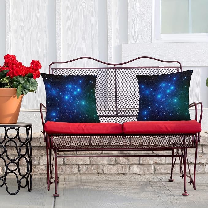 Swono Set of 2 Galaxy Stars Pillow Covers 18 X 18 Inch, Starry Night Glitter Stars Outer Space Square Decorative Throw Pillow Covers for Sofa Couch Bed,Outdoor Indoor Pillowcase Cushion Cover