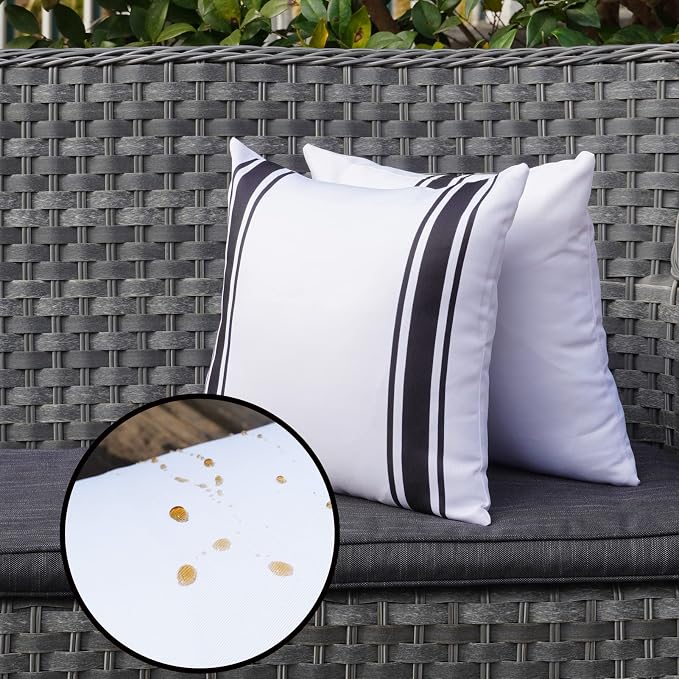 ONWAY Outdoor Pillow Covers 16x16 Waterproof Set of 2 Decorative Throw Cushion Cover White and Black Striped Outdoor Pillows for Patio Furniture