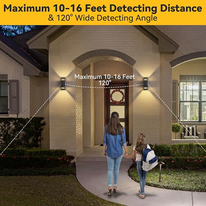 SHIMR Motion Sensor Outdoor Wall Lights, Up and Down Sconce, ETL Listed | Dusk to Dawn Outdoor Lighting, Up and Down, Black Aluminum Exterior Light Fixture for Porch Garage Patio, LED Bulbs Included