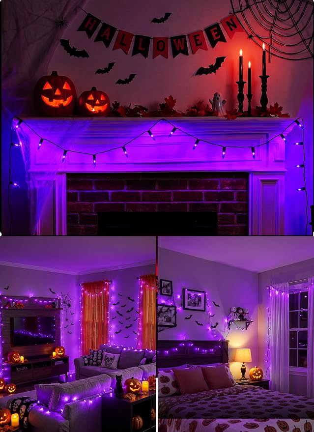 Brightown Purple Halloween Mini Lights, 50 Count 10 Feet Mini String Lights | Incandescent Bulb, Connectable Halloween Light for Haunted House Ghost Party Holiday Window Indoor Outdoor Decoration