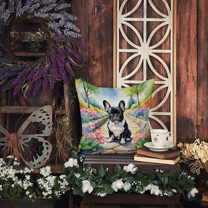 Caroline's Treasures French Bulldog Spring Path Throw Pillow Machine Washable, Indoor Outdoor Decorative Pillow for Couch, Bed or Patio, 18Hx18W