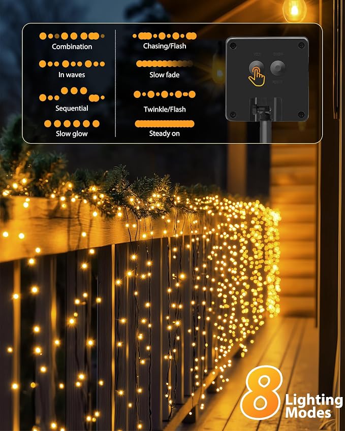 Brightown 2 Pack Solar String Lights Outdoor Waterproof, 92Ft 240 LED Solar Lights Outdoor with 8 Modes, Outdoor Light Solar Powered for Patio Yard Tree Garden Party Decorations, Warm White