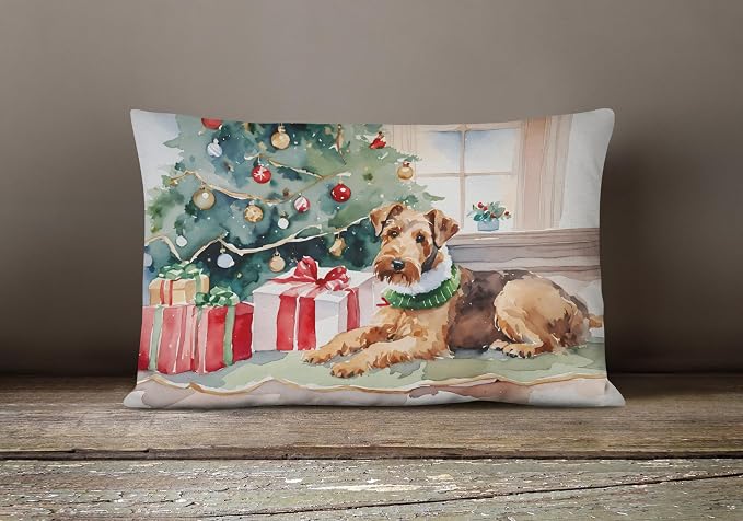 Caroline's Treasures DAC2588PW1216 Airedale Terrier Cozy Christmas Throw Pillow Machine Washable, Indoor Outdoor Decorative Pillow for Couch, Bed or Patio, 12HX16W