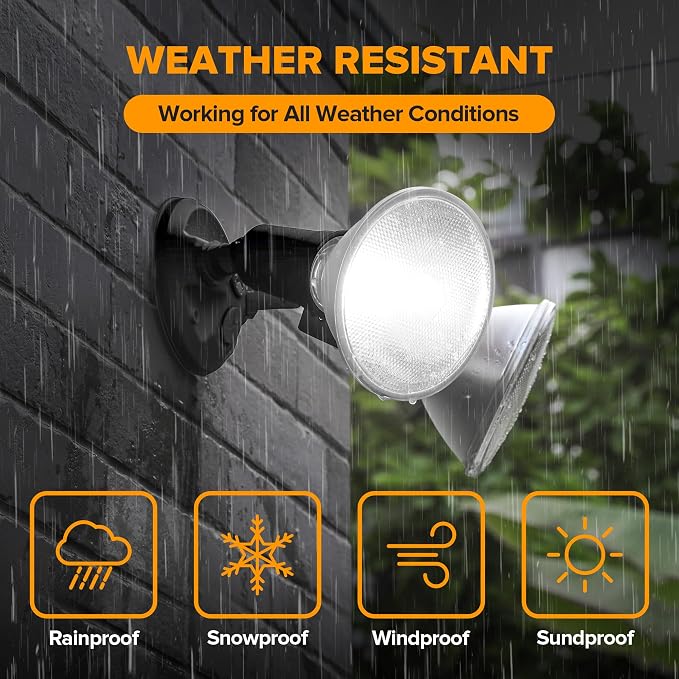 LUTEC 2 Pack Adjustable Twin Par Holder Outdoor Flood Lights, Switch Controlled Security Lights, Floodlights Fixture, Waterproof Exterior Max 300 Watt Par38 Flood Light for Garage, Yard, Porch-Black