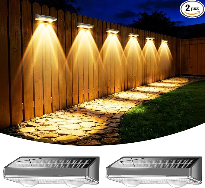 Solar Fence Lights Outdoor, 2 Pack Fence Lights Solar Powered | 85LM Solar Lights, 9 RGB Color Modes, IP65 Waterproof, 12H Dusk to Dawn Glow for Pool/Deck/Patio/Wall/Backyard - Light Black