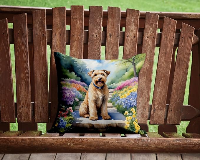 Caroline's Treasures Wheaten Terrier Spring Path Throw Pillow Machine Washable, Indoor Outdoor Decorative Pillow for Couch, Bed or Patio, 14Hx14W