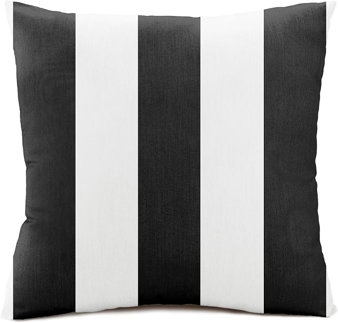 Sunbrella Cabana Stripe White/Black, Knife Edge, Zippered Opening, 24-inch Pillow Cover (Set of 2), No Insert Included