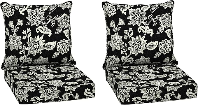 Arden Deep Seat Outdoor Chair Cushion Set (2-Pack), 24 in x 24 in, Weather-Proof, Rain-Proof, Fade Resistant Patio Cushion Set for Chair, Sofa, and Couch Ashland Black Jacobean | Outdoor Sofa, Couch, Conversation Set, Weather-Proof, Rain-Proof, Fade Re...