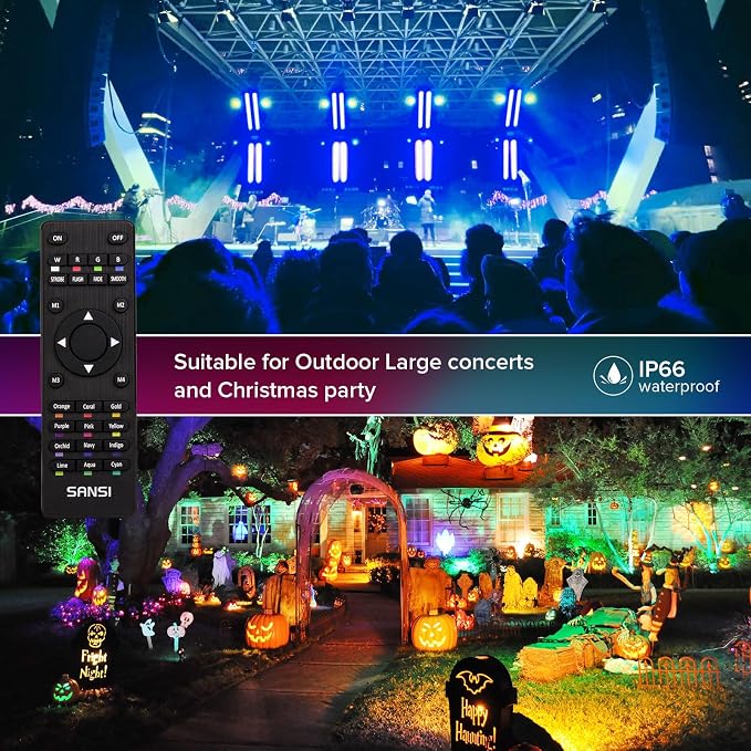 SANSI Led Flood Light 600W Equivalent with Ceramic Technology, Outdoor Indoor Color Changing Led Stage Party Christmas Lighting, RGBW Remote Floodlights 100W,16 Colors 4 Modes,Dimming for Garden Yard
