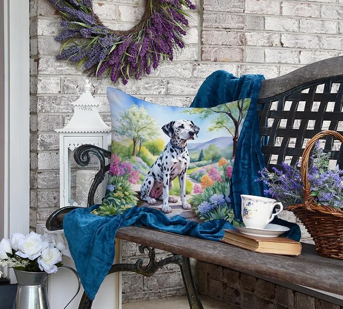 Caroline's Treasures Dalmatian Spring Path Throw Pillow Machine Washable, Indoor Outdoor Decorative Pillow for Couch, Bed or Patio, 18Hx18W