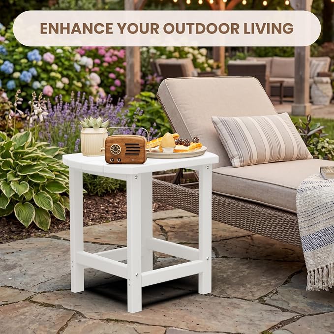 Outdoor Adirondack Side Table, Single-Layer, for Patio, Poolside, Living Room and Bedroom, Easy to Assemble (White)