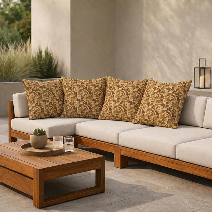 RSH DECOR Square Throw Pillows Set of 4, 24" x 24", Outdoor Pillows Waterproof, Outdoor Pillow Covers, Pillow Covers for Couch, Gentry Sequoia, Made in USA