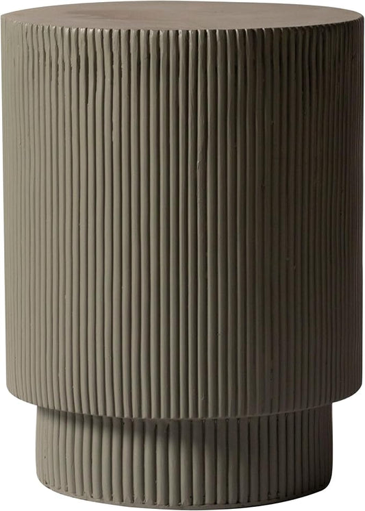 LeisureMod Modern Side Table Round Fiberstone Top Accent End Table for Home, Outdoor Patio, Living Room Sofa, Weather-Resistant, Eden Series in Grey