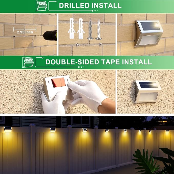 JSOT Solar Lights Perfect for Deck, Fence, Stair, Step Decor-Warm White-8P | Stainless Steel, Waterproof, Solar Powered, Garden, Patio, Deck Rail