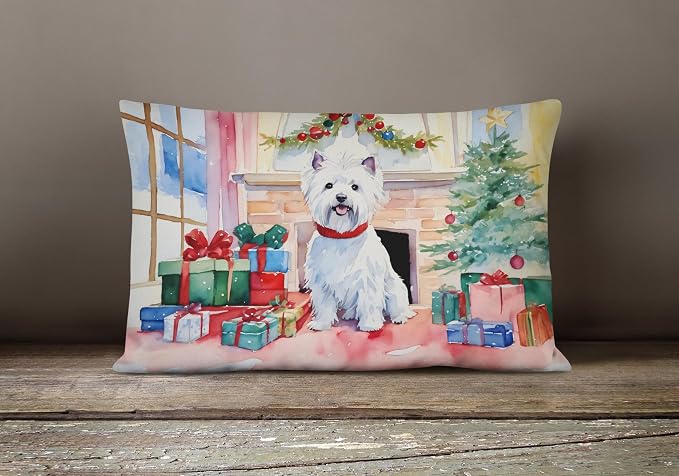 Caroline's Treasures DAC2763PW1216 Westie Cozy Christmas Throw Pillow Machine Washable, Indoor Outdoor Decorative Pillow for Couch, Bed or Patio, 12HX16W