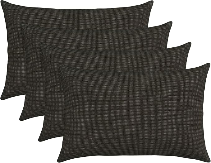 RSH DECOR Sunbrella Outdoor Lumbar Throw Pillows Set of 4, 26x16, Lumbar Pillow Covers, Water-Resistant, Fade-Resistant Fabric, Zippered, Includes Inserts, Made in USA (Fife Slate)