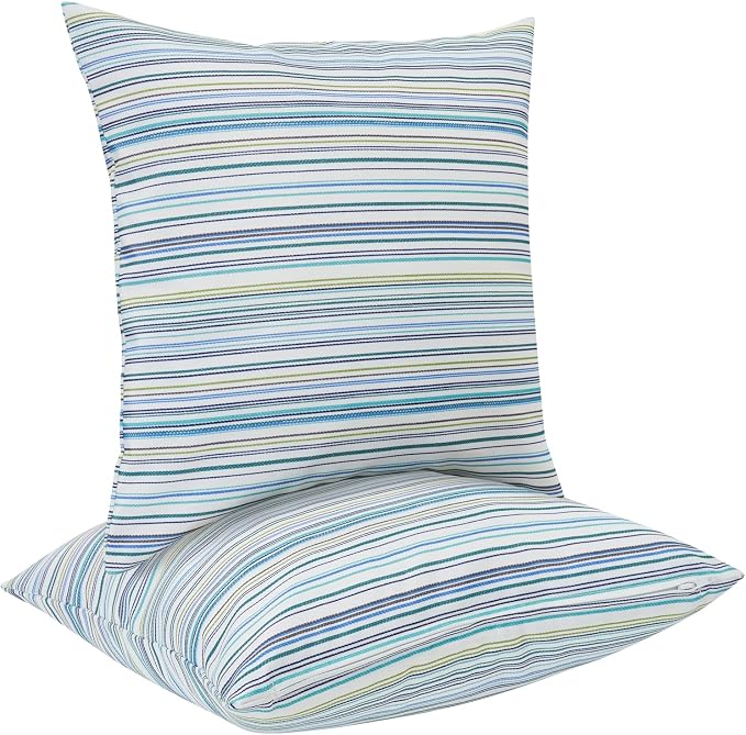 FUNHOME Outdoor Throw Pillows 18x18 inch,Decorative Throw Pillow with Insert Set of 2,Water Resistant Pillow for Patio Furniture Sofa Couch Chair(Blue Stripe)