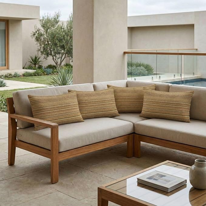RSH DECOR: Outdura Jumbo Lumbar Throw Pillows Set of 4 | 26" x 16" | Indoor Outdoor for Patio Furniture | Water & Fade-Resistant | Includes Down-Alternative Inserts | Made in USA (Moran Sonoma)
