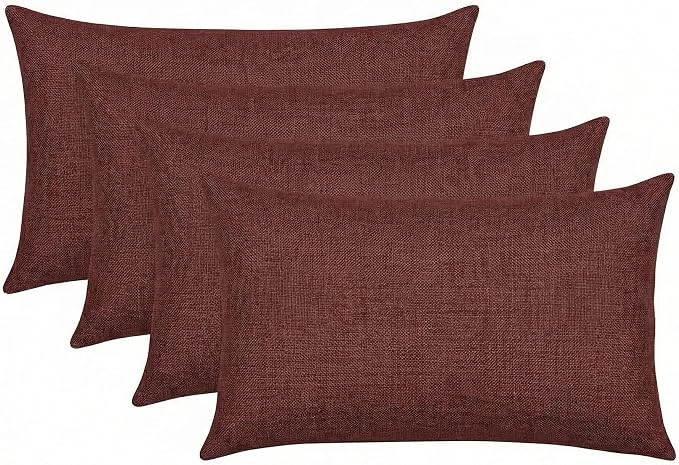 RSH DECOR: Sunbrella Lumbar Throw Pillows Set of 4 | 20" x 12" | Water and Fade-Resistant Performance Fabric | Outdoor Pillow Covers with Down-Alternative Inserts | Made in USA (Essential Russet)
