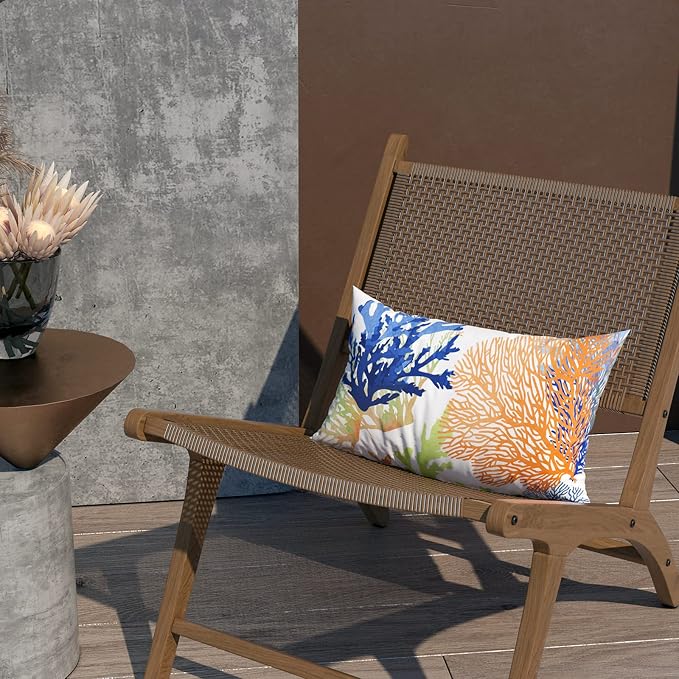LVTXIII Outdoor/Indoor Lumbar Pillow Covers, Patio Fade Resistant Lumbar Pillow Cases ONLY, Tropical Lumbar Cushion Covers for Home and Garden Furniture Decor,12” x 20”, Pack of 2, Coral Multi