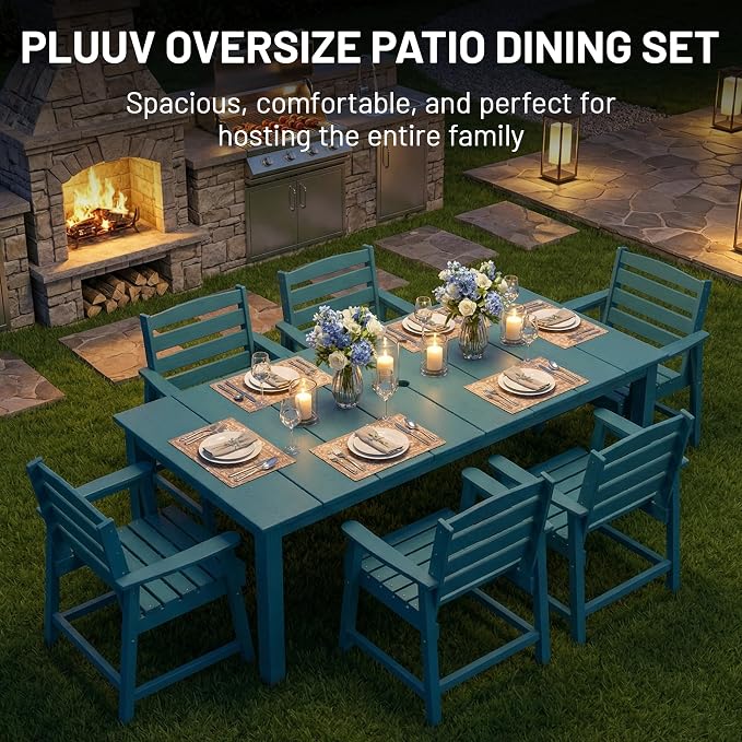 PLUUV Patio Dining Chairs Set of 2, HDPE Armless Patio Chairs with 350 lbs Weight Capacity, All-Weather Outdoor Dining Chairs for Backyard, Garden, Deck, Wood-Like Texture, Navy Blue