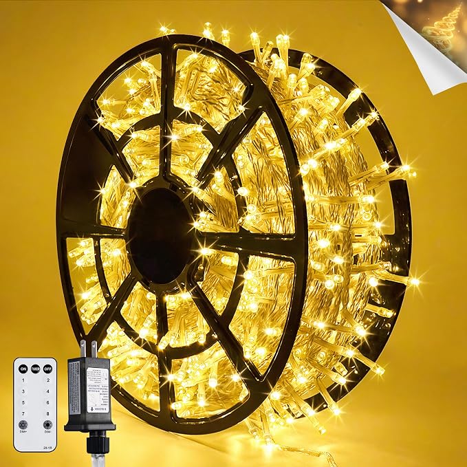 JMEXSUSS 168Ft 600 LED String Lights for Outside, Christmas Lights Outdoor | Indoor Classroom Lights Plug in for Tree Bedroom Patio Wedding Party Holiday Christmas Pergola Decor, Remote, Clear Wire