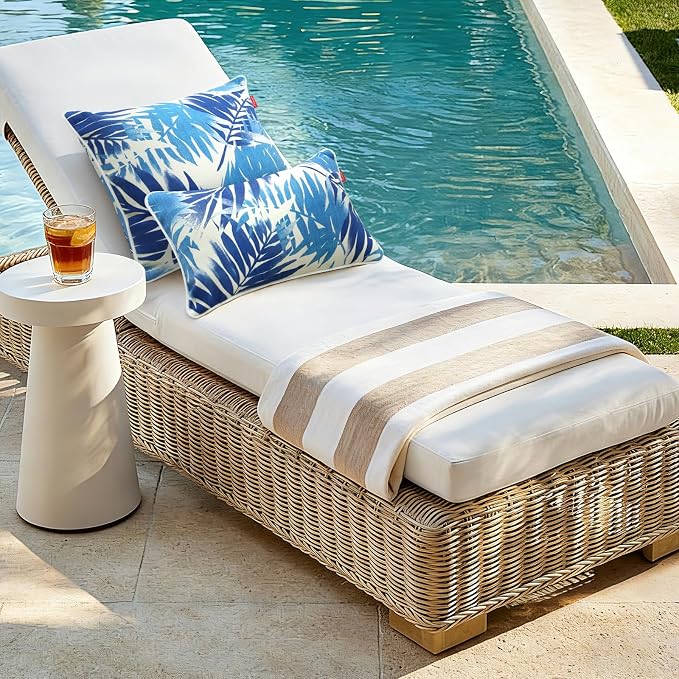 Pack of 2 Outdoor Lumbar Pillows,20x12 Inch All-Weather Water-Resistant Patio Pillows with Inserts, Decorative Pillows for Patio Furniture,Couch,Sofa,Poolside,Blue Leaf