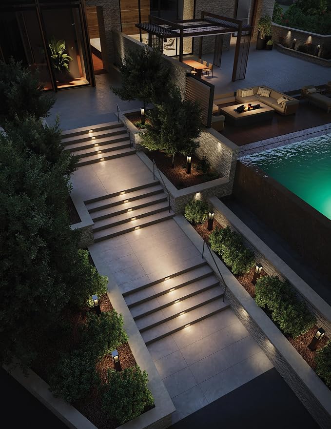 Hinkley Taper 12V Integrated LED Horiz. Step Light, Matte Black Stainless | Recess Mount, Deck Light, Low Voltage, Landscape, Etched Glass, ADA, Outdoor, Aluminum, Wiring Kit Included, Easy Install