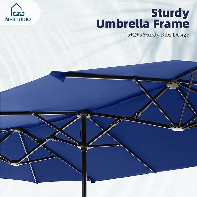 MFSTUDIO Patio Dining Set for 6, Patio Furniture Set with Blue Umbrella (Base not Included), Outdoor Table and Swivel Chairs Set for Deck, Backyard, Lawn & Garden
