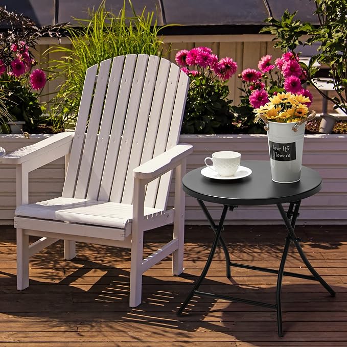 Outdoor Side Table, Folding Round Metal End Table, Weather Resistant Small Patio Accent Table for Porch Yard Balcony Deck (All Black)