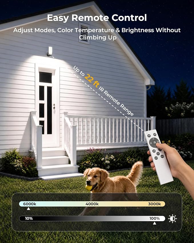 Motion Sensor Outdoor Wall Lights, 10000mAh Rechargeable Battery Powered Outdoor Lights with Remote, 3 Modes with Red Alert, Dimmable & 3CCT, Outdoor Security Lights for Porch, Backyard, Garage