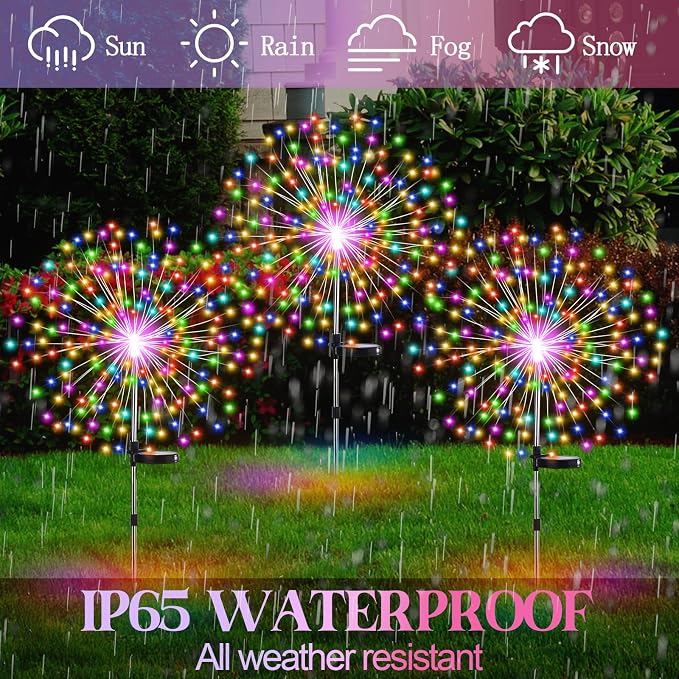 Tujoe 4 Pack Halloween Outdoor Garden Decoration Solar Firework Lights | 200 LED Solar Firework Lights, 8 Lighting Modes, 32" to 51" Height, Outdoor Garden Yard Pathway Party Decoration, Colorful
