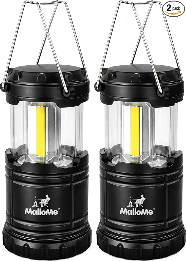 MalloMe Camping Lights Lantern Flashlights, Battery Powered Operated Lamp Lanterns for Power Outages, Camping Essentials Solar and Rechargeable Options for Outdoor, Home, Emergency, Hurricane Survival
