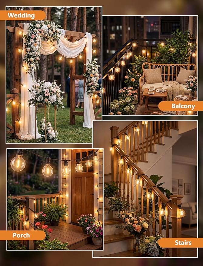 GOOTHY G40 LED Outdoor String Lights, 50Ft Patio String Lights Waterproof with 52 Shatterproof Globe Bulbs, Hanging Outdoor Lights for House Backyard Party Cafe Balcony Porch Christmas Decor, Black