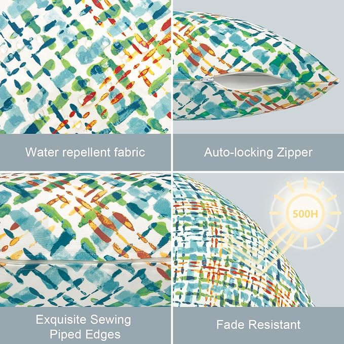 LVTXIII Outdoor Lumbar Pillow Covers, Patio Decorative Lumbar Pillow Cases ONLY, Fluffy Fade-Resistant Lumbar Cushion Cases for Home Balcony and Garden, 12x20 Inch, Pack of 2, Acapa Opal Geometric