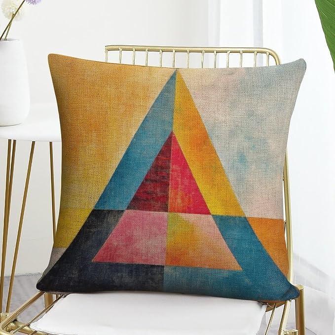 Pillows Cover Colorful Fun Aesthetic Mid Century Modern Gomestry Linen Cushion Case Summer Orange Rust Colorful Multicolor Decorative Pillow 18"x18" Pillowcase for Couch Sofa Bed