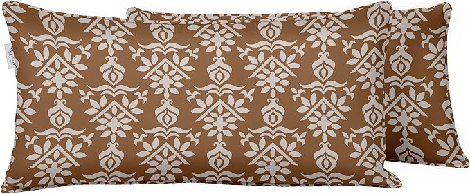 Indoor/Outdoor Polyester Fabric Lumbar Pillow Cover, All-Weather Waterproof Rectangular Cushion Case for Patio Furniture, 12 x 18 Set of 2 - Asian Block-33