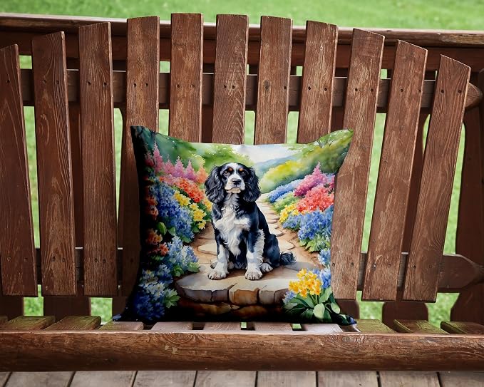 Caroline's Treasures Cocker Spaniel Spring Path Throw Pillow Machine Washable, Indoor Outdoor Decorative Pillow for Couch, Bed or Patio, 14Hx14W