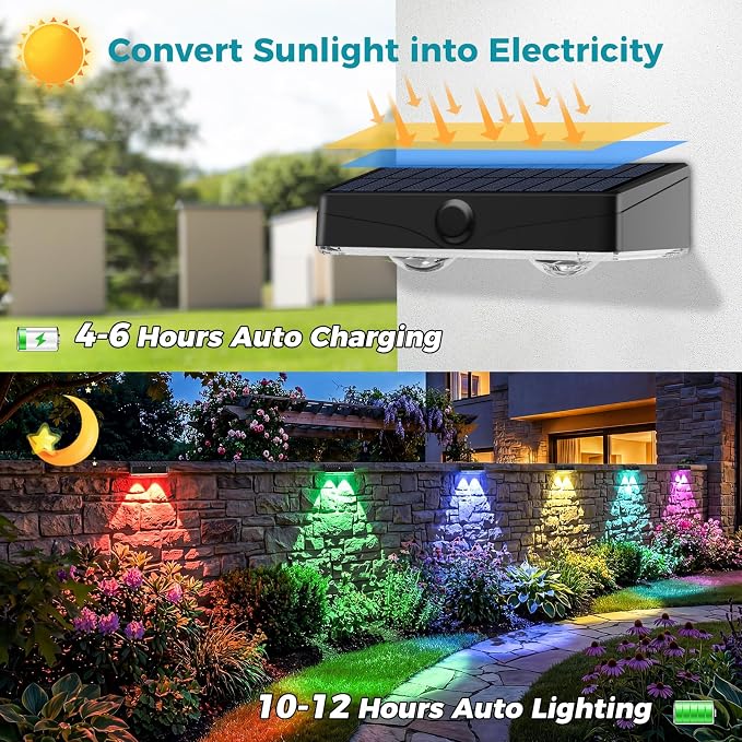 kolpop Solar Fence Lights Outdoor,11 Modes&9 Colors RGB/Cold/Warm White Fence Lights Solar Powered,IP65 Waterproof, 60LM LED Color Changing Solar Lights for Patio,Backyard,Wall,Deck,Party,Decor 2 Pack