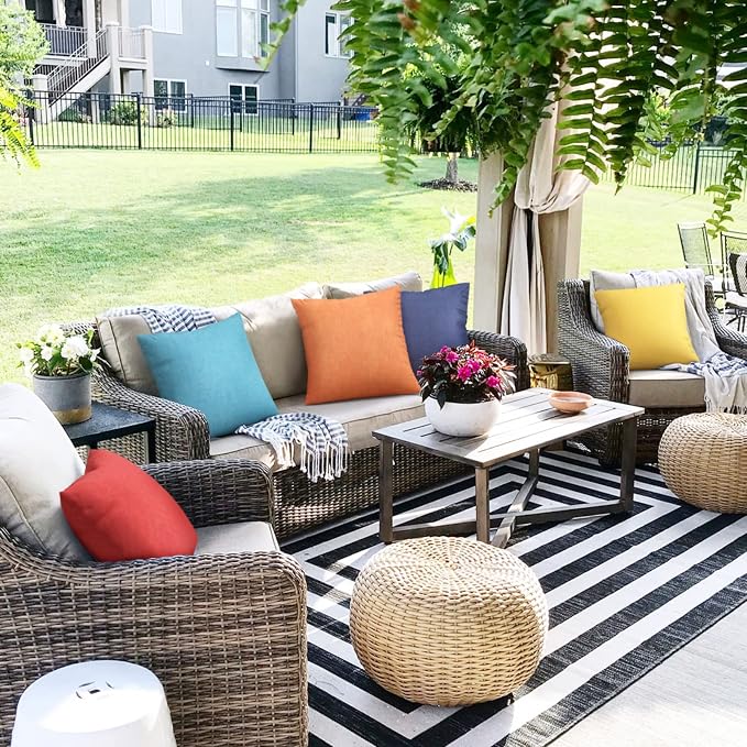 Pack of 2 Outdoor Throw Pillow Covers,Decorative Solid Line Waterproof Pillowcases Farmhouse Cushion Covers for Garden Patio Sofa Home Decoration 18x18 Inch Navy Blue
