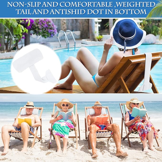 Kigley 2 Pcs Chaise Lounge Headrest Pillow for Patio Outdoor Pool Headrest Pillow Quick Drying Lounger Supplies for Adult with Non Slip Weighted Tail (White)
