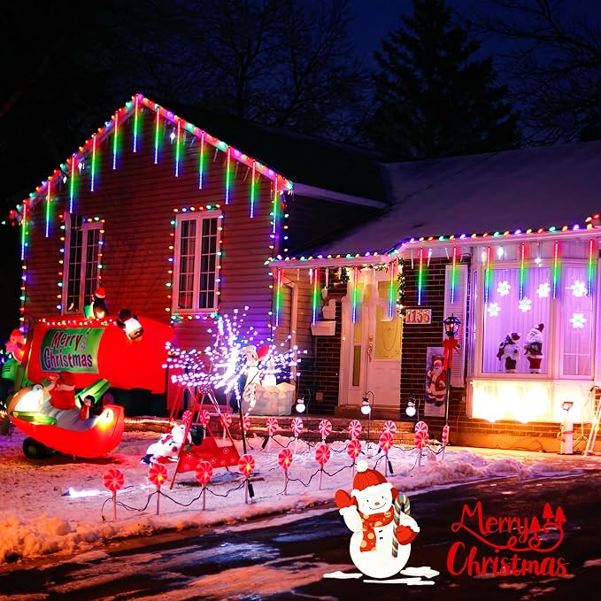 JMEXSUSS 2 Pack Solar Meteor Shower Lights, 16 Tube 288 LED | Multicolor Meteor Christmas Lights, Solar Christmas Lights Outdoor Waterproof for Tree Christmas Decorations