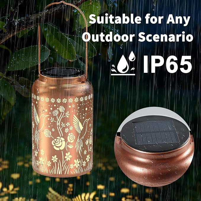 JEJOT Hummingbird Solar Lanterns Outdoor Waterproof,Birthday Gift for Women | Gifts for Mom Grandma, Metal Hanging Solar Light for Yard Garden Porch Landscape Deconration-2Pack