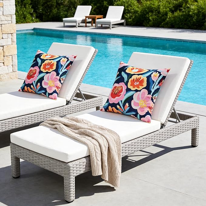 Floral Outdoor Pillow Covers 18x18 Inch Set of 2, Blue Pink Printed Waterproof Throw Pillow Cover Spring Summer Decorative Cushion Cases for Holiday Garden Patio Balcony Furniture Couch Sofa