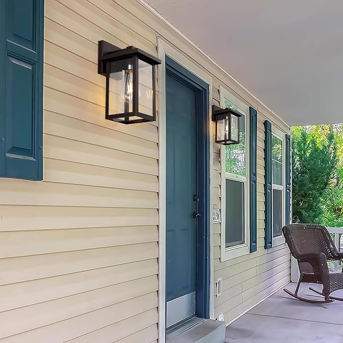 Oil Rubbed Bronze Outdoor Wall Light Fixture, Waterproof Clear Glass Shade Outdoor Sconce Lighting with E26 Sockets, 11" Exterior Lantern Lights for House Porch Entryway
