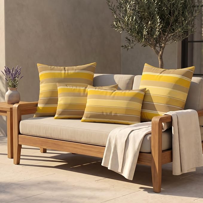 RSH DECOR: Sunbrella Lumbar & Square Pillows Set of 4 | 20" x 12" & 20" x 20" | Water & Fade-Resistant Performance Fabric | Outdoor Throw Pillows for Patio Furniture | Made in USA (Martinez Pineapple)